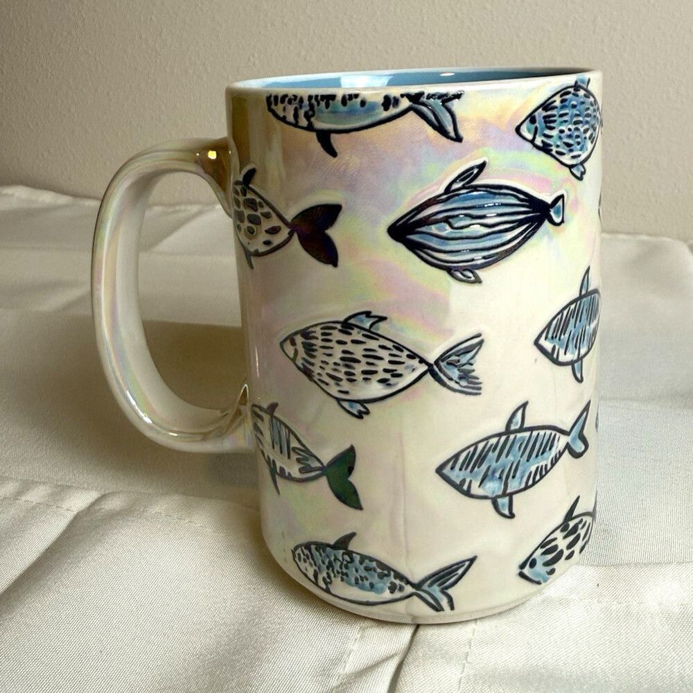 Spectrum Designz Iridescent Fish Ceramic Coffee Mug 11 oz Blue, MW/DS Safe